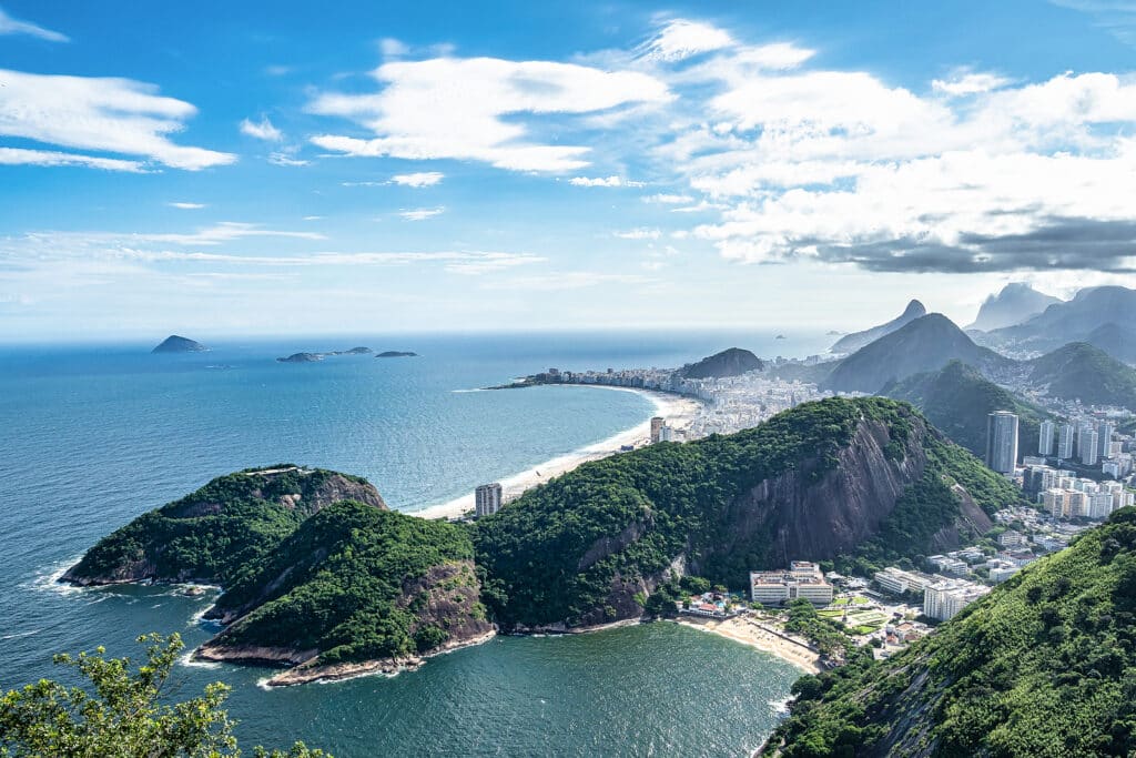 Copacabana beach in Rio de Janeiro, Brazil. Copacabana beach is the most famous beach of Rio de Janeiro, Brazil. Cityscape of Rio de Janeiro